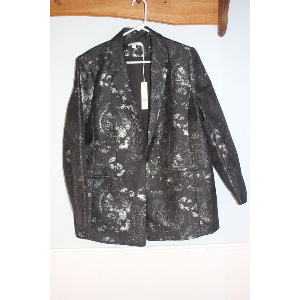 Chicos Black & Silver Jacquard Blazer LS Jacket Size 3 (XL) Womens Elegant